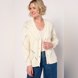 Martha Stewart Signature Diamond Stitch Cardigan Size XL Whisper White A685836